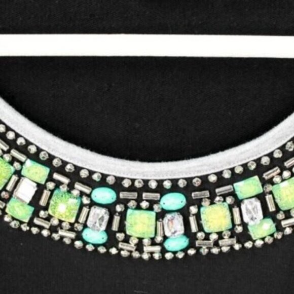 CATO Black & White Color block  Embellished Beaded Tunic Jersey Top Size 18 20 - Picture 2 of 4